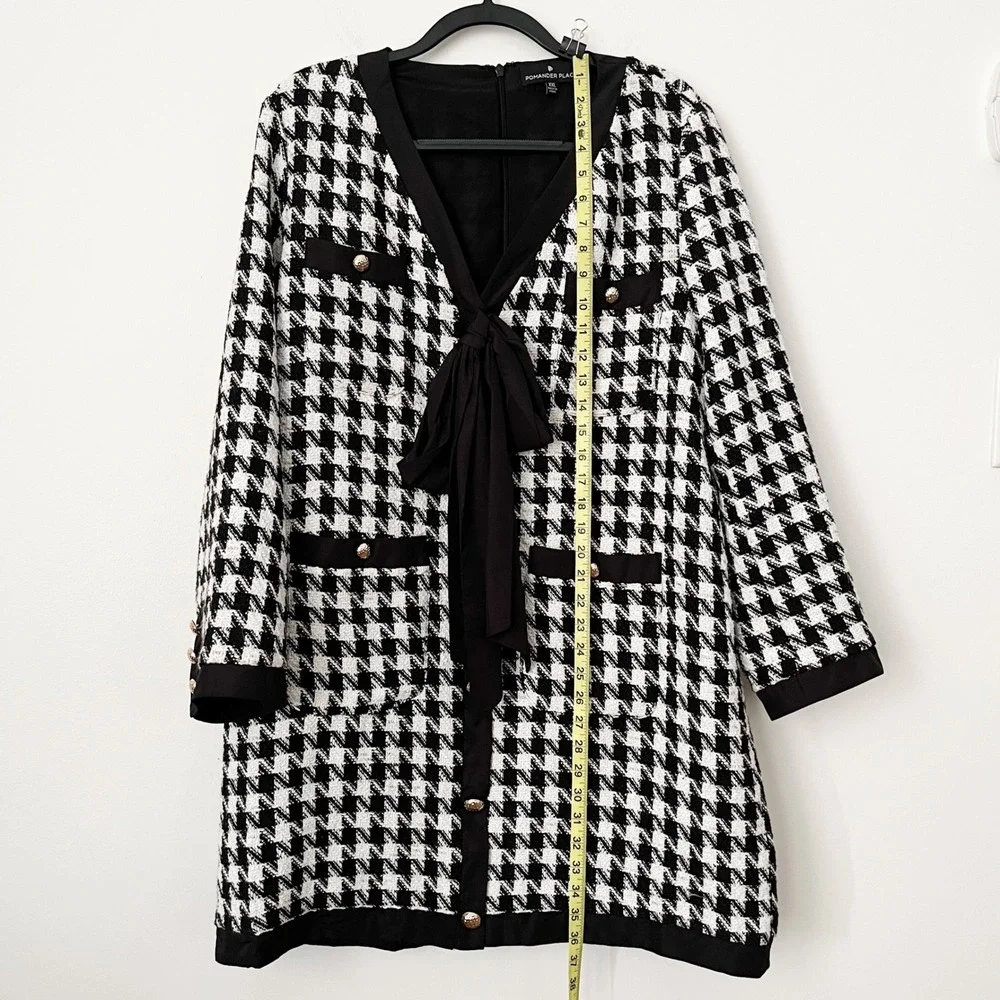 Tuckernuck Pomander Place Coco Tweed Houndstooth Bow Dress XXL Black White‎